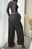 Long Sleeved Top Wide Leg Pants Two-piece Set