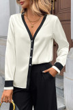Pearl Button Deep V-neck Long Sleeved Shirt