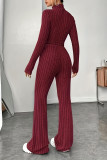 Solid Color High Neck Top Wide Leg Pants Two-piece Set