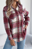 Plaid Printed Pocket Long Sleeved Woolen Jacket