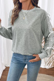 Bow Lace Long Sleeved Round Neck Sweatshirt
