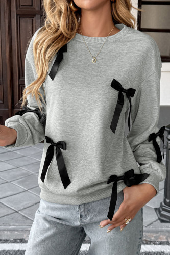 Bow Tie Round Neck Long Sleeved Sweatshirt