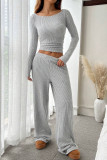 Long Sleeved Top Wide Leg Pants Two-piece Set