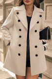 Double Breasted Lapel Long Sleeved Woolen Coat
