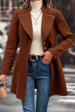 Solid Color Long Sleeved Buttoned Woolen Jacket