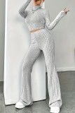 Solid Color High Neck Top Wide Leg Pants Two-piece Set
