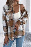 Plaid Printed Pocket Long Sleeved Woolen Jacket