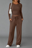 Solid Color Shirt Wide Leg Pants Two-piece Set