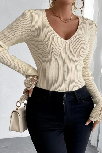 V-neck Lace Long Sleeved Sweater