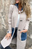 Loose Knit Denim Patchwork Cardigan Coat