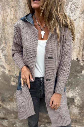 Loose Knit Denim Patchwork Cardigan Coat