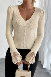 V-neck Lace Long Sleeved Sweater