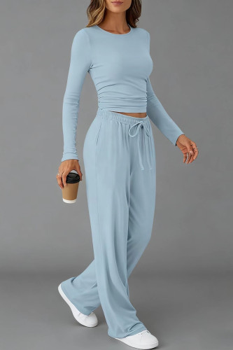 Solid Color Shirt Wide Leg Pants Two-piece Set