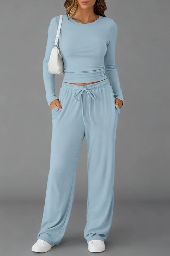 Solid Color Shirt Wide Leg Pants Two-piece Set