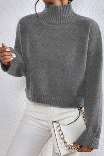 Half High Neck Solid Color Long Sleeved Sweater