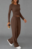 Solid Color Shirt Wide Leg Pants Two-piece Set
