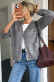 Solid Color Long Sleeved V-neck Cardigan Sweater