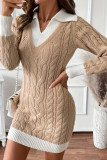 Lapel Long Sleeved Knitted Dress