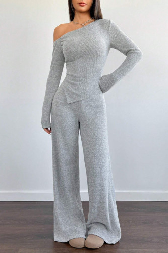 Slant Shoulder T-shirt Wide Leg Pants Two-piece Set