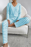 V-neck Striped Shirt and Pants Two-piece Set