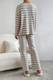 V-neck Striped Shirt and Pants Two-piece Set