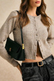 Round Neck Solid Color Knitted Cardigan Jacket