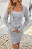 Solid Color Long Sleeved Knitted Dress