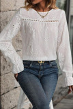 Round Neck Embroidered Flared Sleeve Lace Shirt