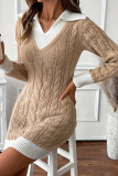 Lapel Long Sleeved Knitted Dress