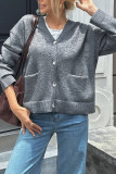 Solid Color Long Sleeved V-neck Cardigan Sweater