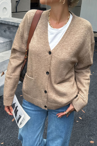 Solid Color Long Sleeved V-neck Cardigan Sweater