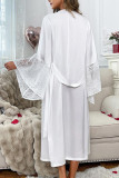 Solid Color Satin Lace Long Sleeved Nightgown