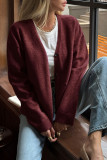 Solid Color Long Sleeved V-neck Cardigan Sweater