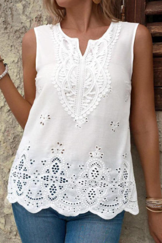 Embroidered Lace V-neck Sleeveless Vest