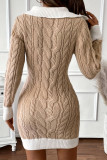 Lapel Long Sleeved Knitted Dress