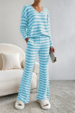 V-neck Striped Shirt and Pants Two-piece Set