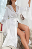 Solid Color Satin Lace Long Sleeved Nightgown