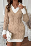 Lapel Long Sleeved Knitted Dress