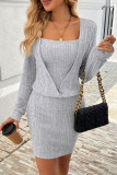 Solid Color Long Sleeved Knitted Dress
