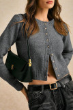 Round Neck Solid Color Knitted Cardigan Jacket