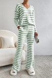 V-neck Striped Shirt and Pants Two-piece Set
