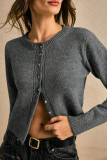 Round Neck Solid Color Knitted Cardigan Jacket