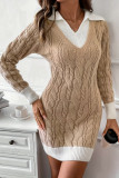 Lapel Long Sleeved Knitted Dress