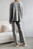 V-neck Striped Shirt and Pants Two-piece Set