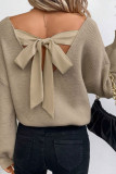 Backless V-neck Solid Color Long Sleeve Sweater