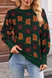 Maple Leaf Pattern Round Neck Knitted Sweater