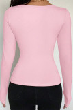Solid Color Square Neck Long Sleeved Shirt