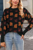 Maple Leaf Pattern Round Neck Knitted Sweater