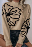Embroidered Flower High Neck Long Sleeved Sweater