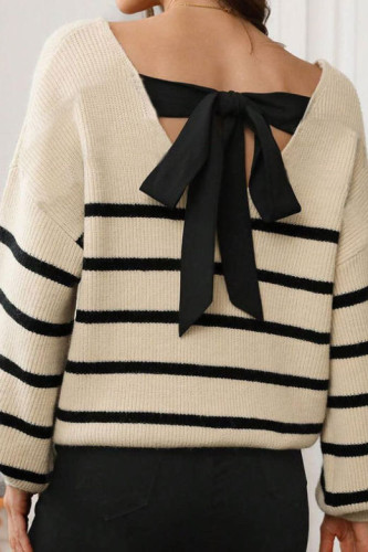 Loose Bow Striped Long Sleeved Sweater